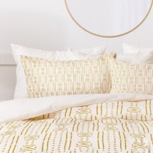 Set 2 Boho Style KING White w/ Yellow Gold Holli Zollinger Pillow Shams NWT NEW